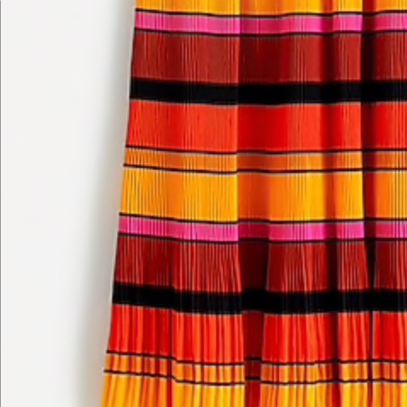 NWT J. Crew Pleated Tea Length Ruffle Bright Preppy Striped Skirt - Picture 4 of 13